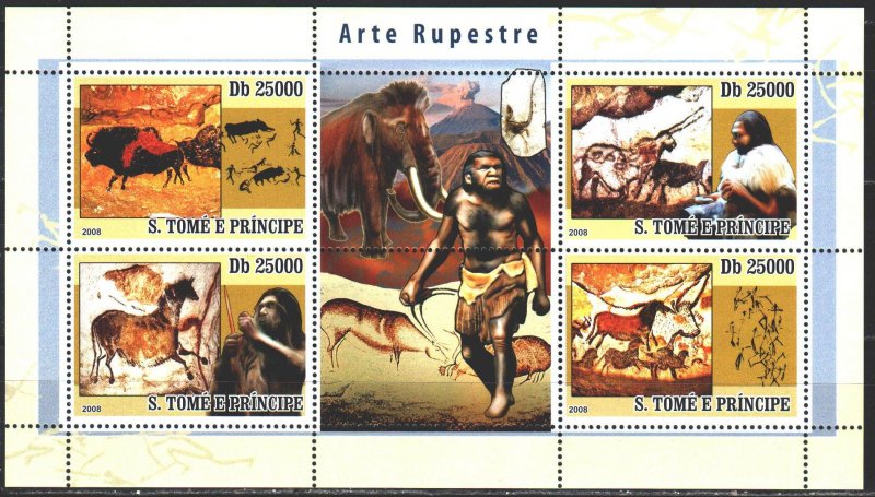 Sao Tome and Principe. 2008. ml 3562-65. Ancient people, naskalnayazhivopis m...