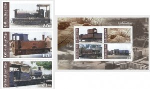 Gibraltar 2023 Working Trains on the Rock Railways set of 3 stamps and block MNH