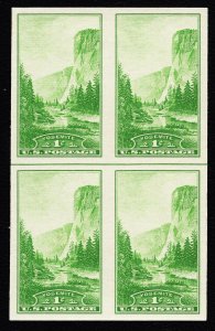 US 756 MNH VF Full Gum-Rare 1 Cent National ParksYosemite Horiz. Line Blk of 4