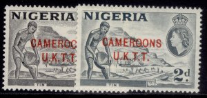 CAMEROON QEII SG T4 + T4b, 2d SHADE VARIETIES, LH MINT. Cat £95.