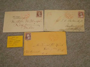 US SCOTT# 26, 3 COVERS, DATED POSTMARKS, DIFFERENT SHADES 