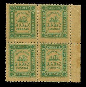 DWI 1869 JESURUM Issues- CURACAO - Steam ship ½ real green Yv# 11 mint MNH BLK 4