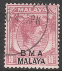 Malaya Straits Setts Scott 262a - SG9, 1945 BMA Overprint 10c Die II used