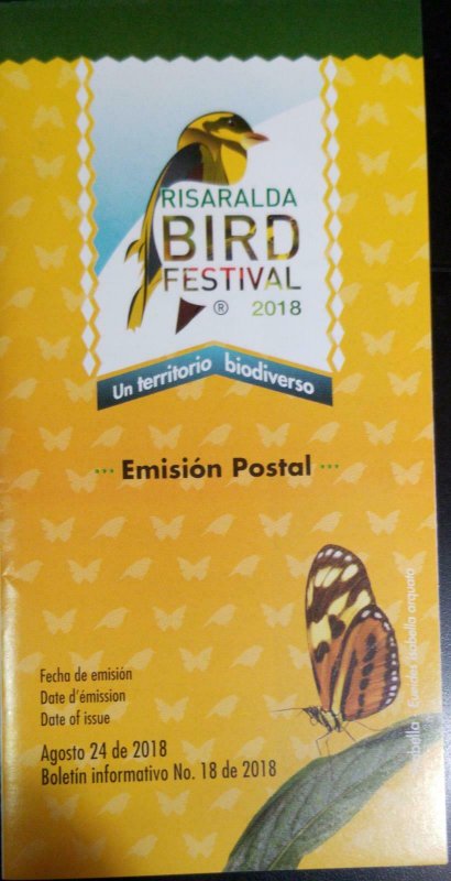 A) 2018, COLOMBIA, BIRD, FDB, POSTAL ISSUE AUGUST 24, RISARALDA FESTIVAL