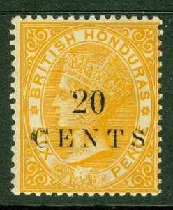SG 29 British Honduras 1888. 20c on 6d yellow. A fine fresh lightly mounted...