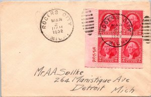 1932 4 x 2c Stamp - Rogers City, Mich - J3524
