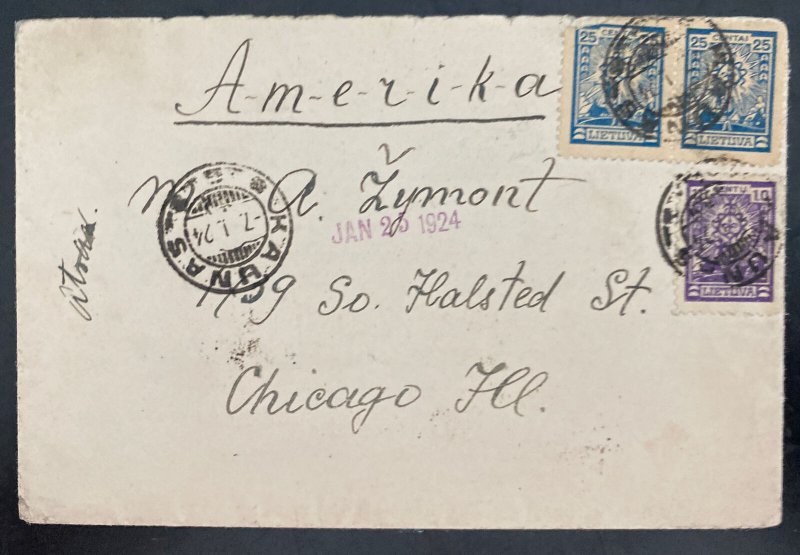 1924 Kaunas Lithuania cover To Chicago IL Usa 