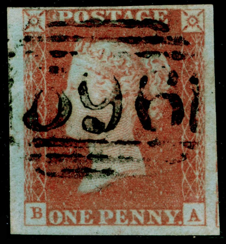 SG9, 1d pale red-brown, FINE USED. Cat £45. 4 MARGINS. BA 