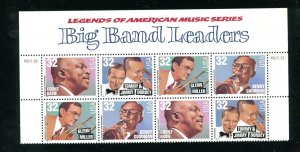 3096 - 3099 Big Band Leaders Double Plate Block of 8 32¢ stamps MNH 1996