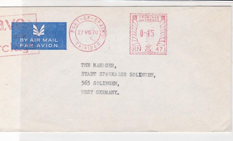 Trinidad & Tobago 1970 Barclays Bank Trinidad Cancel Airmail Stamps Cover R17670