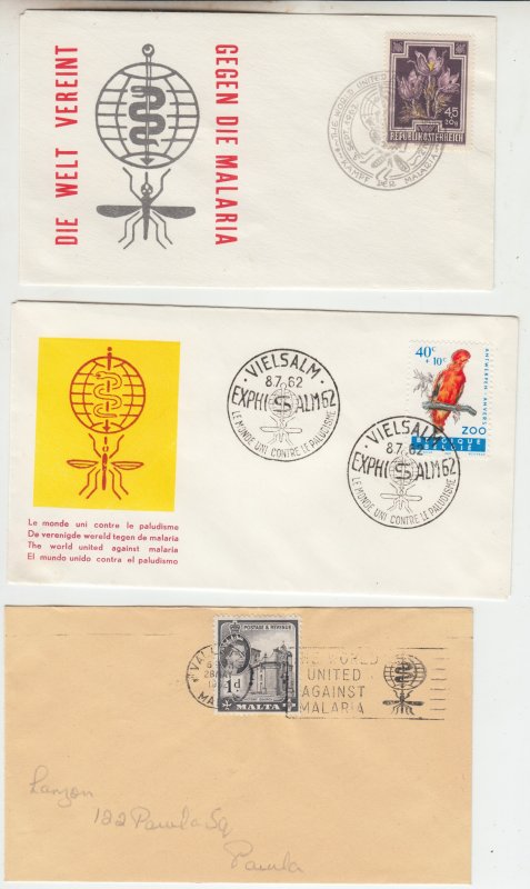 Z4292  jlstamps, 6 dif 1962 world against malaria covers, 2 scans