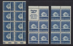 1973 Jefferson Memorial Sc 1510b 1510c 1510d MNH booklet panes, 3 types