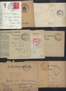 UK GB 1889 1949 COLLECTION OF 10 COVERS & CARDS OHMS OFFICIAL PAID IN RED 3 COVE