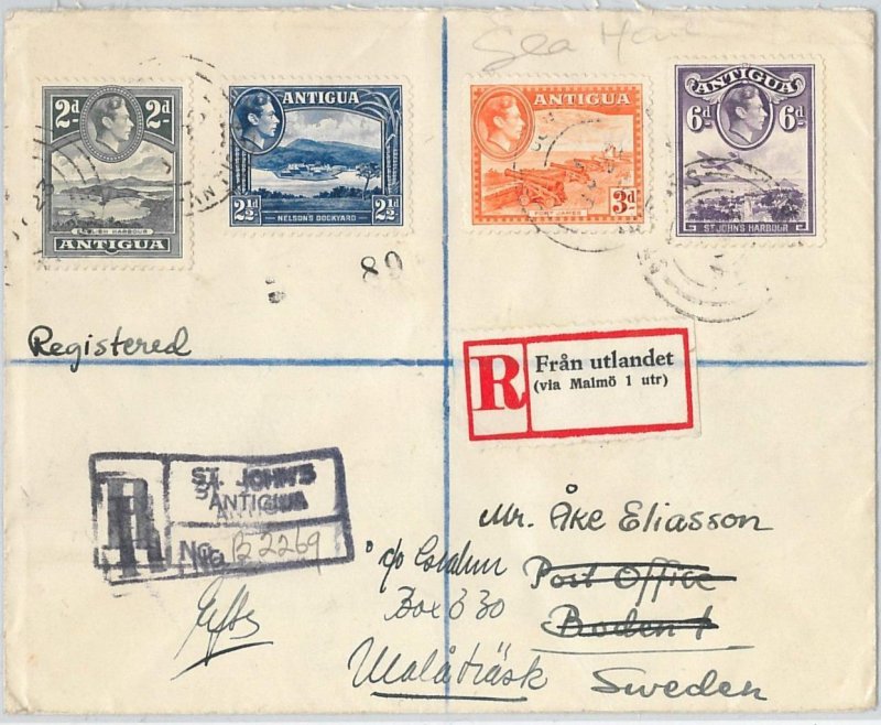 59462 - ANTIGUA - Postal History -  REGISTERED COVER to SWEDEN 1923