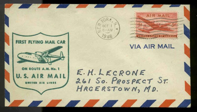 US GOVERNMENT FLIGHT #266 FIRST FLYING MAIL CAR NEW YORK, NY 10/1/46