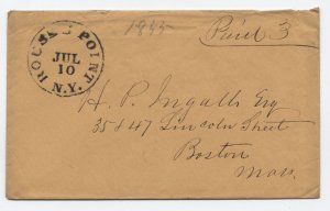 1850s Rouses Point NY black cDS stampless cover paid 3 rate [H.3304]