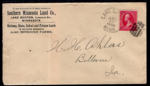 US Southern Minnesota Land Co,Lake Benton,MN 1896 Cover