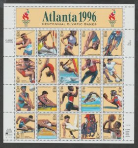 U.S. Scott #3068 Atlanta - 1996 Olympics Stamps- Mint NH Sheet - UL Plate