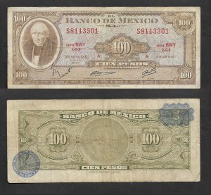 El)1972 MEXICO, 100 PESOS HIDALGO BANKNOTE FROM BANCO DE MEXICO, REVERSE COAT OF