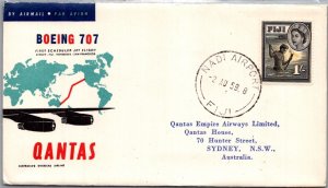 FIJI BRITISH 1959 CACHET FIRST JET FLIGHT AIRMAIL QANTAS COVER ADDR AUSTRALIA