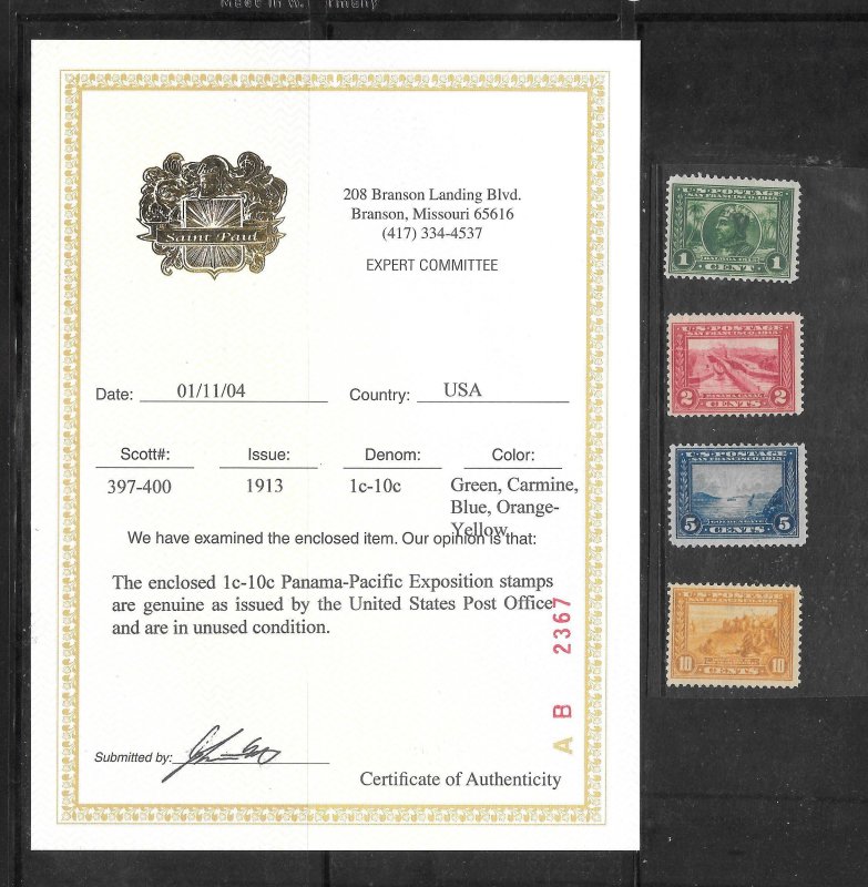 #397-400 MH Singles With Certificate of Authenticity (12947)