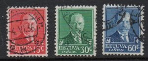 Lithuania Sc 283-285 1934 60th Birthday President Smetona stamp set used