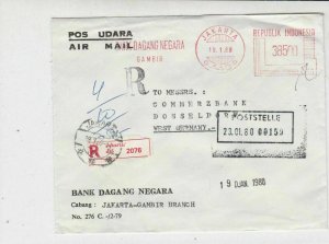 Indonesia 1980 Bank Dagang Negara Airmail Regd to Commerzbank Stamp Cover  29722