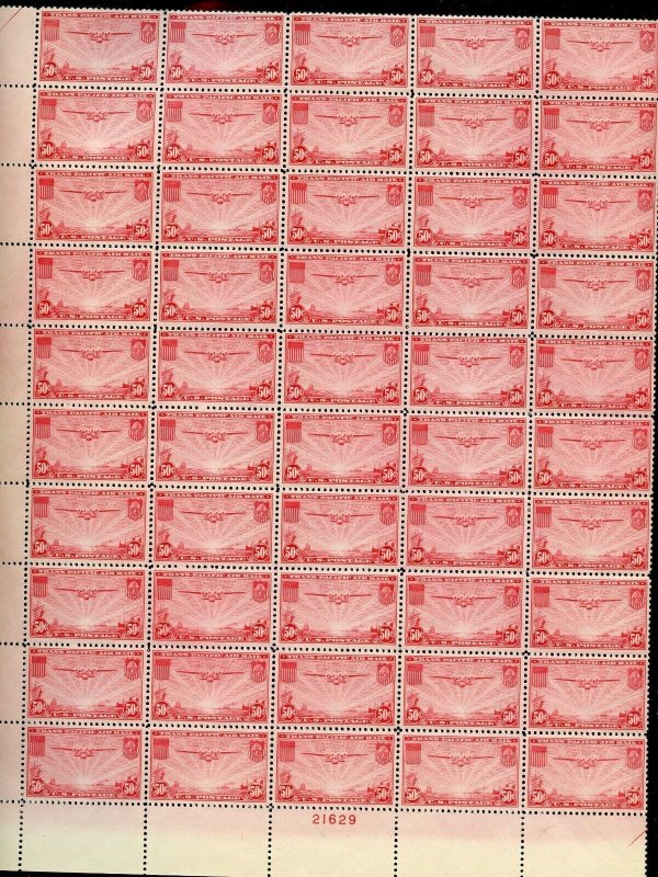 UNITED STATES SCOTT #C22  50c CLIPPER SHEET OF 50 COMPLETE MARGINAL SELVAGE NH