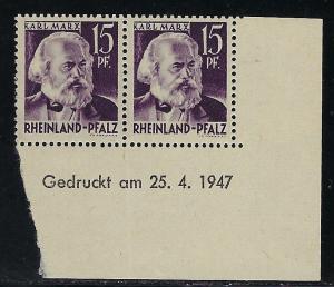 Germany - under French occupation Scott # 6N5, mint nh, pair, var. printing date