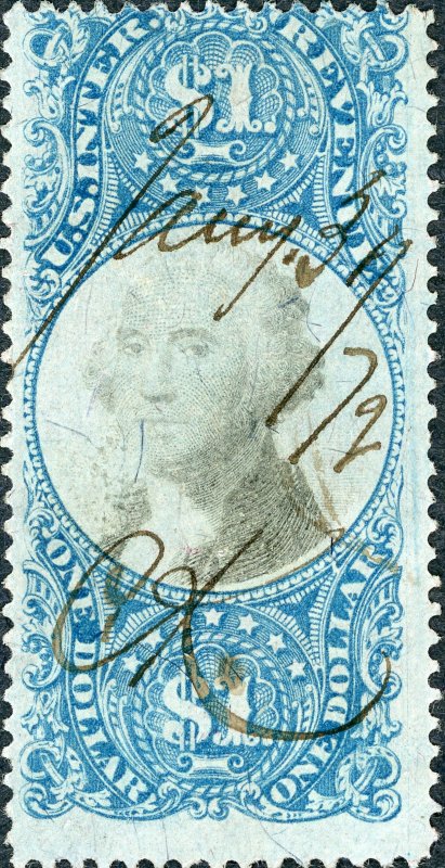 #R118 – 1871 $1c bl, blk, revenue. Used.