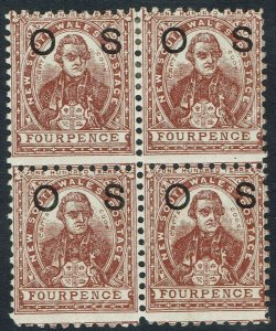 NEW SOUTH WALES 1888 COOK CENTENARY 4D OS */** BLOCK PERF 11 X 12