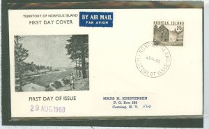 Norfolk Island 28 1960 2/8 overprint on 7 1/2p definitive on a cacheted FDC, sent to the usa