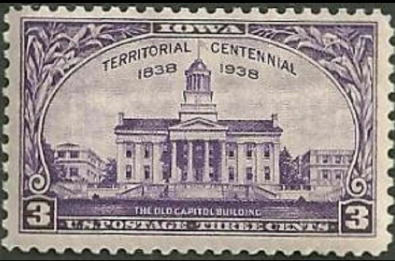 Scott # 838 - 1938 - ' Old Capitol Bldg., Iowa ' Single Stamp MNH OG