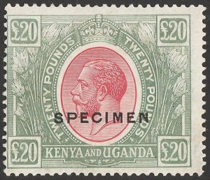 KENYA & UGANDA 1922 KGV £20 red & green, SPECIMEN. normal cat £32,000. Rare.