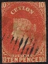 Ceylon Used #10 - Light Cancel Cat Val $350