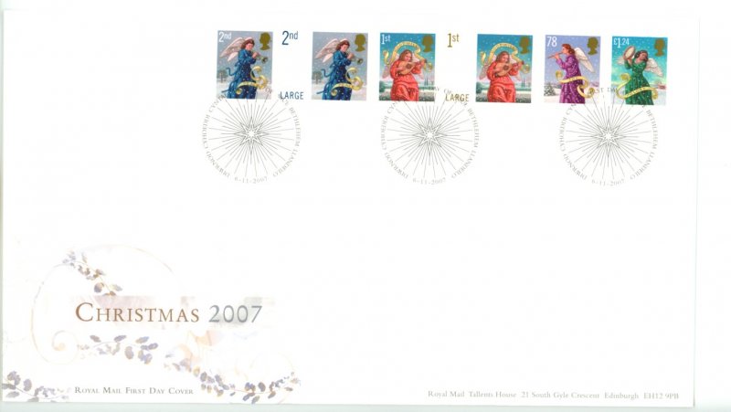 Great Britain 2007 FDC Christmas Sc# 2524-9 on two covers!