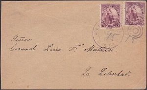 SALVADOR 1895 cover with 3c(3) to La Libertad with arrival backstamp.......a2563