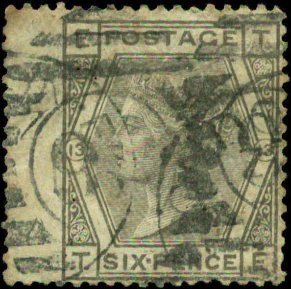Great Britain Scott #62 Plate #13 Used  Wing Margin