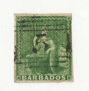 Barbados SC #5 6p green imperf used St John Parish 5 cancel  VF