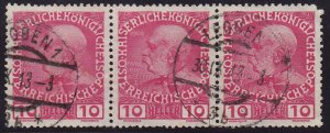 Austria - 1908 - Scott #115 - used strip of 3 - LEOBEN 1 pmk