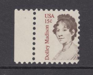 US Sc 1822 MNH. 1980 15c Dolley Madison, MISPERF Sheet Margin example, ERROR