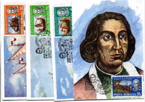 Romania, Scott cat. 3770-3773. C. Columbus issue as Max. Cards. ^