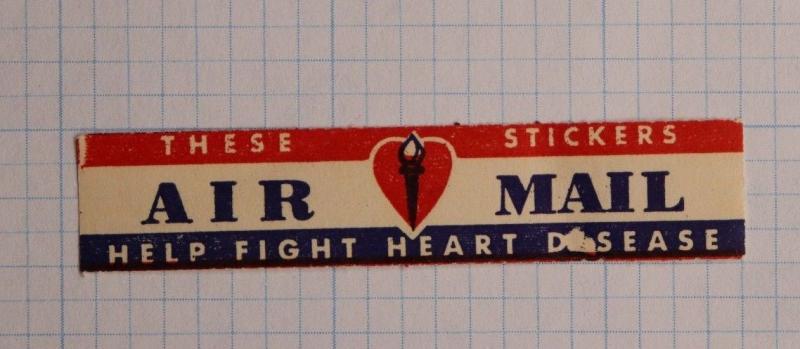 Airmail Etiquette label Sticker Help Fight Heart Disease Mint Print flaw charity