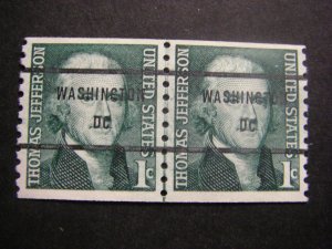 Precancel - Scott 1299a - 1c Jefferson - LINE PAIR - DC - Washington - No Gum