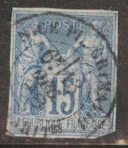 French Colonies Scott 42 Used 15c  Blue 1878 CV$17.50 