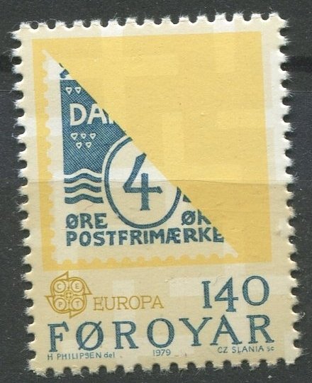 Faroe Islands Sc#43 MNH, 140o yel & bl, Europa (C.E.P.T.) 1979 - History of t...