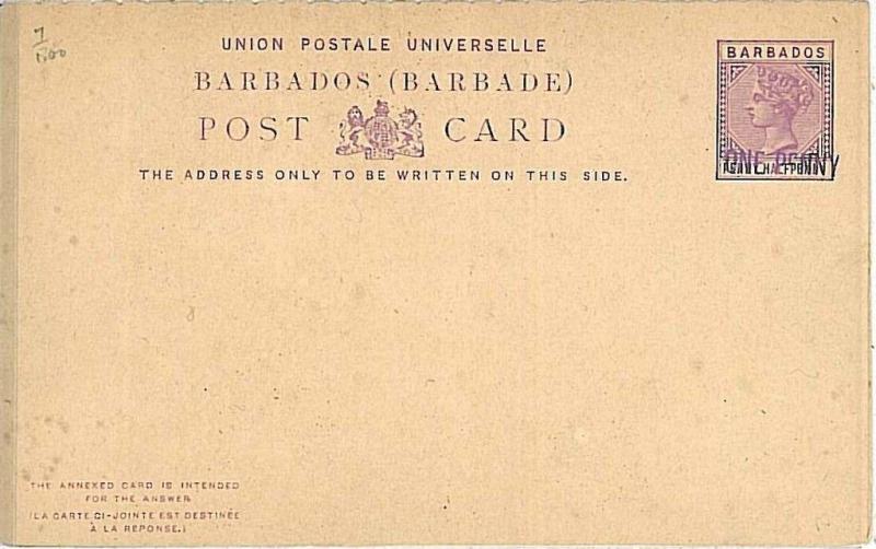 LIONS : POSTAL STATIONERY: BARBADOS - HIGGINGS & G #7