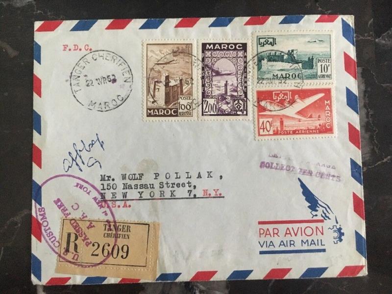 1952 Tanger Morocco First Day cover FDC to New York USA  Postage Due