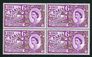 SG636p 1963 6d Paris with Three Phosphor Bands Block of 4 U/M