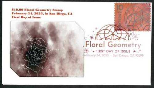 5755 - FDC - $10 Floral Geometry - Wally Jr Cachet - 23-J-101- DCP